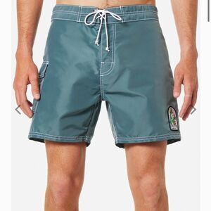 Katin Mens Waterman Trunk Surf Board Shorts Nylon Green Beige Size 31